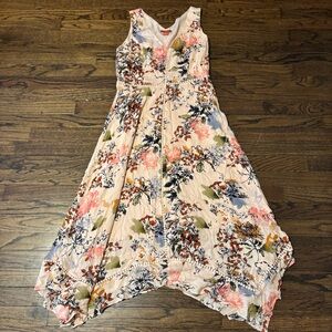 Sundance Awash Floral Midi Dress Peach Multi Sleeveless Handkerchief - Size 6